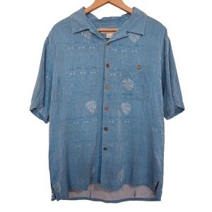 Island Republic Silk Camp Shirt Men's Med Blue Hawaiian Tropical Floral Textured